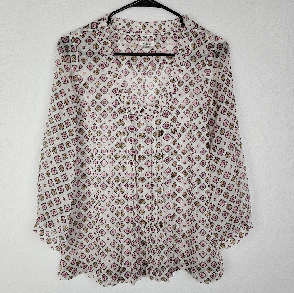 FOSSIL Sheer Geometric Design Blouse M